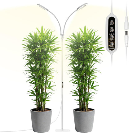 PRONORO Grow Light for Indoor Plants,Full Spectrum 2-Head LED Grow Light,Standing Grow Light for Large Plants,Auto ON/Off Timer,6 Dimmable Levels,3 Spectrum Light Modes,Height Adjustable,36W