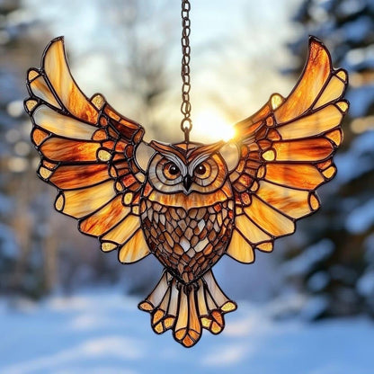 Mandala Owl Acrylic Suncatcher Stained Glass Effect Window Car Hanging Christmas Ornament Indoor Outdoor Decor Garden Sun Catcher Gifts Boho Spiritual Native American Decorations for Women Mom Grandma