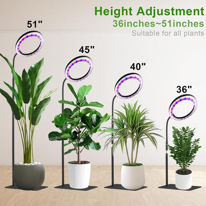 yadoker Grow Light for Indoor Plants,160 LEDs Full Spectrum Standing Plant Grow Light with 3H/6H/9H Timer,10-Level Brightness, 51" Height Adjustable,Flow Grow Lamp for Tall Large Indoor Plants