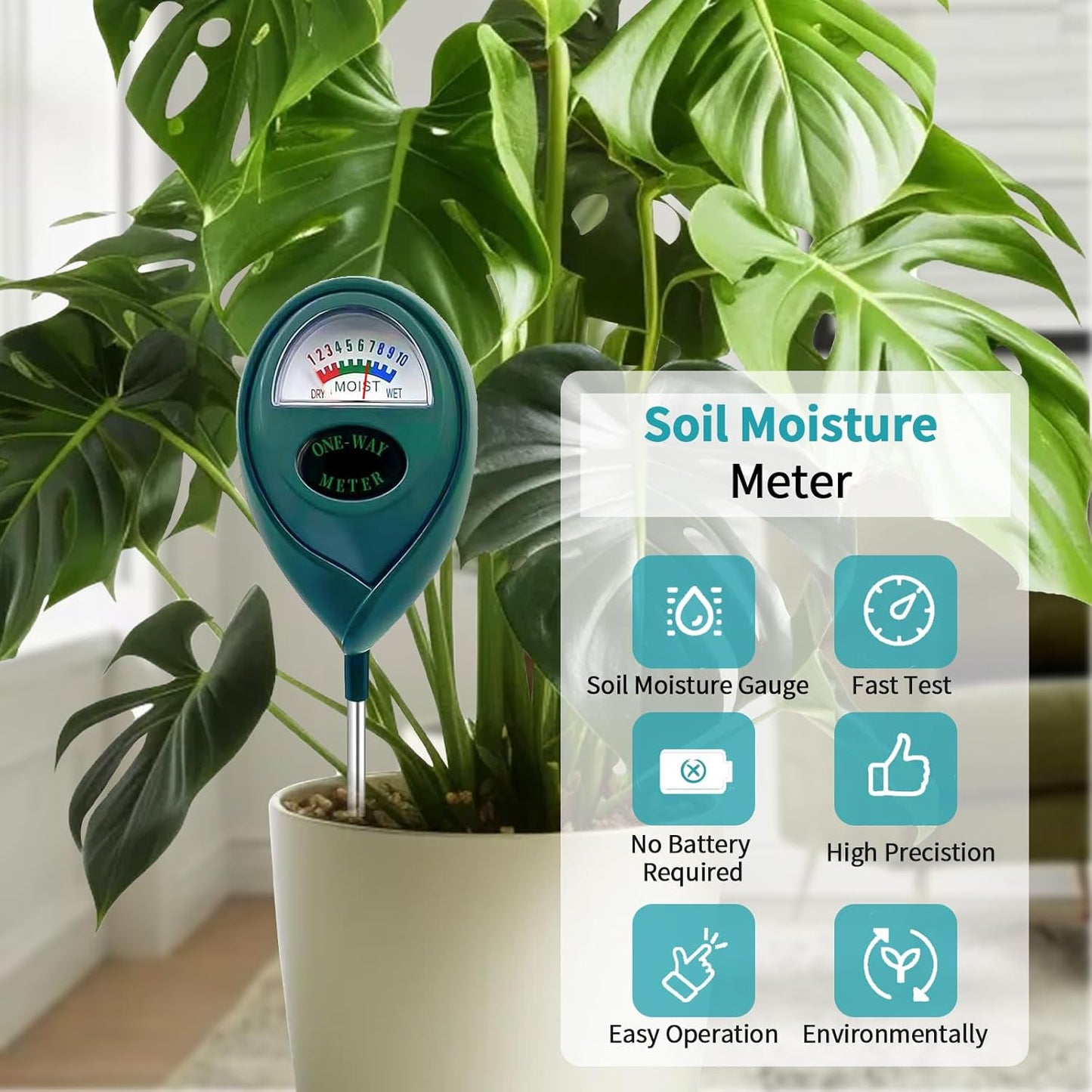 Green Soil Moisture Meter, Soil Tester, Moisture Meter Plants, Soil Moisture Tester, Soil Water Tester for Plants, Plant Moisture Monitor, No Battery Needed (Green, 1 Piece)