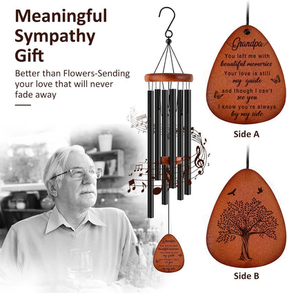 Memorial Gifts for Loss of Grandpa,Memorial Wind Chimes 25'', Loss of Grandfather Sympathy Gifts, Home Decor Outdoor Garden, Soothing Melodic Tones with Mute Option