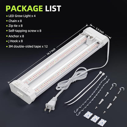 Hlite 4 Pack 16inch Adjustable Full Spectrum Plant Growing Lamps- Linkable Grow Lights for Indoor Plants Plug and Hanging Design with On/Off Switch Hanging Grow Light from Seedling to Flowering,White