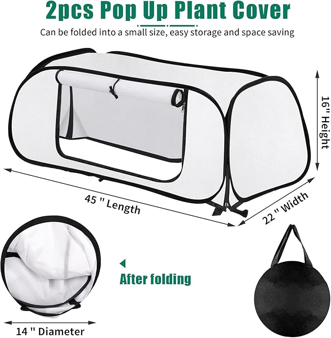 ANGAR 2Pack Pop Up Winter Garden Covers for Raised Beds, 45" x 22" x 16"Plant Covers Freeze Protection, Garden Rows Greenhouse Raised Bed Cover for Seedlings Vegetable Fruits Rows, Includes 16 Stakes