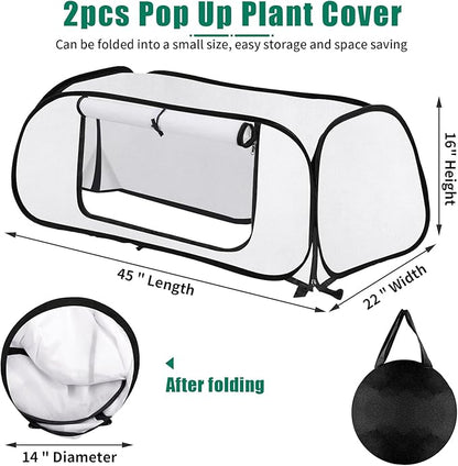 ANGAR 2Pack Pop Up Winter Garden Covers for Raised Beds, 45" x 22" x 16"Plant Covers Freeze Protection, Garden Rows Greenhouse Raised Bed Cover for Seedlings Vegetable Fruits Rows, Includes 16 Stakes