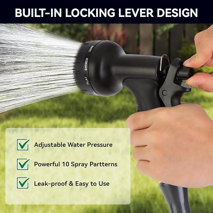 Garden Water Hose Nozzle ABS Water Spray Nozzle with 10 Spray Modes Suitable for Watering Plants, Iawns and Gardens, Car Washing, Cleaning, Showering Pets and Outdoor Fun, Black