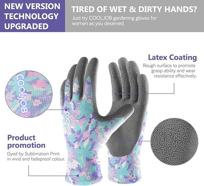 COOLJOB 2 Pairs Colorful Gardening Gloves for Women Ladies, Breathable Rubber Coated for Yard Garden, Outdoor Indoor Protective Work, Small Size, Varied Colors