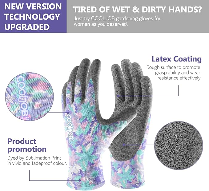 COOLJOB 6 Pairs Colorful Gardening Gloves for Women Ladies, Breathable Rubber Coated for Yard Garden, Outdoor Indoor Protective Work, Medium Size, Varied Colors