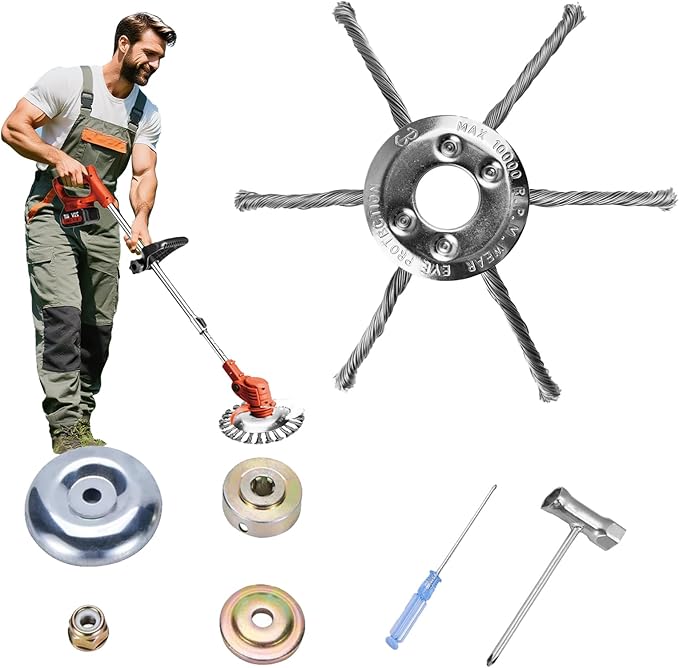 Steel Wire Grass Trimmer Head, Upgrade Bold 2.3 Times Steel Wire Weed Eater Head, for High-Power Lithium-Ion and Gasoline Weed Cutters, with Adapter, Wire Weed Trimmer Head（High Power 8In 6 Blade）