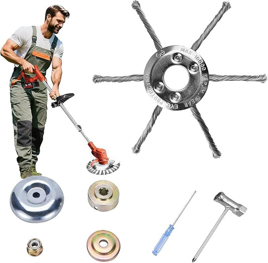 Steel Wire Grass Trimmer Head, Upgrade Bold 2.3 Times Steel Wire Weed Eater Head, for High-Power Lithium-Ion and Gasoline Weed Cutters, with Adapter, Wire Weed Trimmer Head（High Power 8In 6 Blade）
