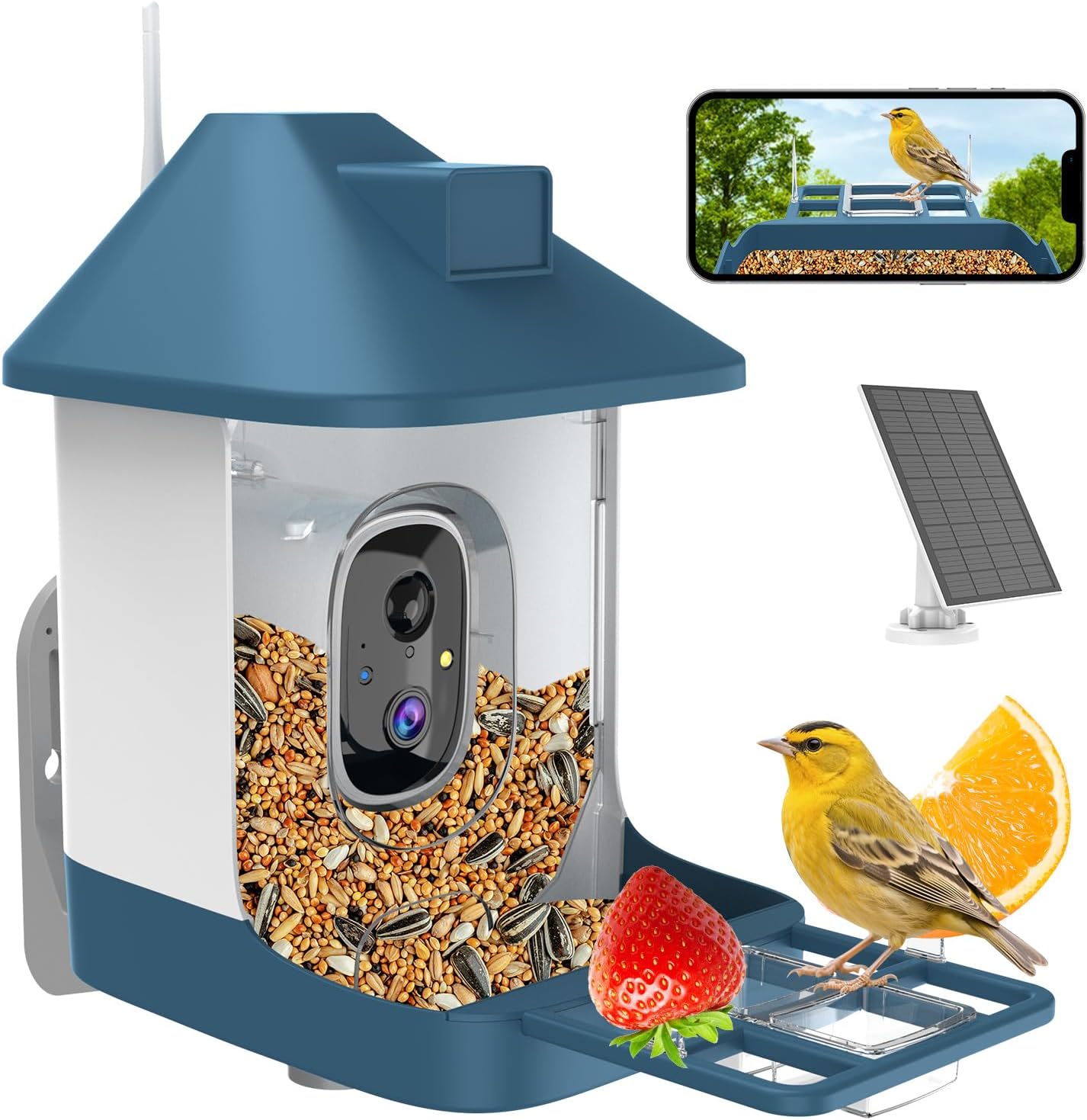 Bird Feeder with Camera,Smart Birdwatching Camera with Solar Powered,AI Identify Species,Instant Notifications,FHD Live View,Auto Record Video in Backyard,Ideal Gifts for Family and Bird Lovers