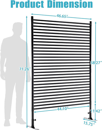 Metal Outdoor Privacy Screen with Stand, 3.9 ft W x 6 ft H Slatted Privacy Screens and Panels, Decorative Privacy Screen Fence Panels Freestanding for Outside Patio Garden Backyard, Black, 1 PC