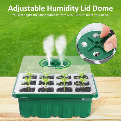 60 Cells Seed Starter Tray Seed Starter Kit,5 Pack Reusable Seedling Starter Trays with Flexible Silicone Bottoms and Humidity Domes,Indoor Greenhouse Garden Propagation Set for Seed Starting