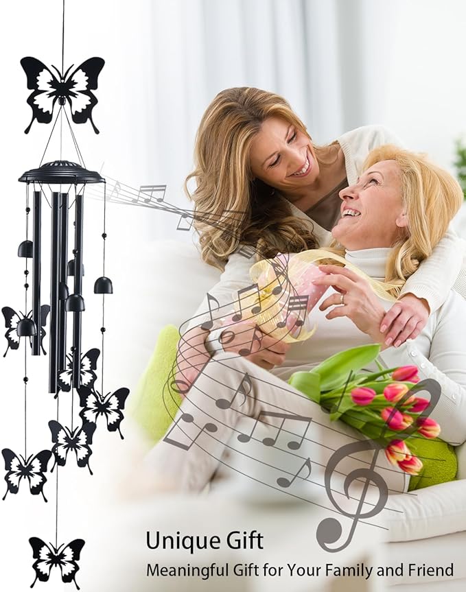 Butterfly Wind Chimes for Outside, Metal Windchimes Outdoors Clearance with 4 Aluminum Tubes, Garden Patio Yard Home Decor, Butterfly Gifts for Pet Lovers Mom Grandma, Unique Festival Birthday Gift