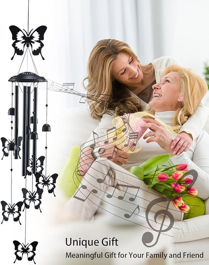 Butterfly Wind Chimes for Outside, Metal Windchimes Outdoors Clearance with 4 Aluminum Tubes, Garden Patio Yard Home Decor, Butterfly Gifts for Pet Lovers Mom Grandma, Unique Festival Birthday Gift