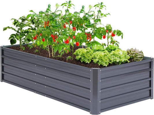 Ohuhu Metal Raised Garden Bed Outdoor 6x3x1.5 FT Reinforced Galvanized Rustproof Colored Steel Planter Boxes for Vegetables, Heavy Duty Raised Beds for Growing Flowers Herbs Succulents
