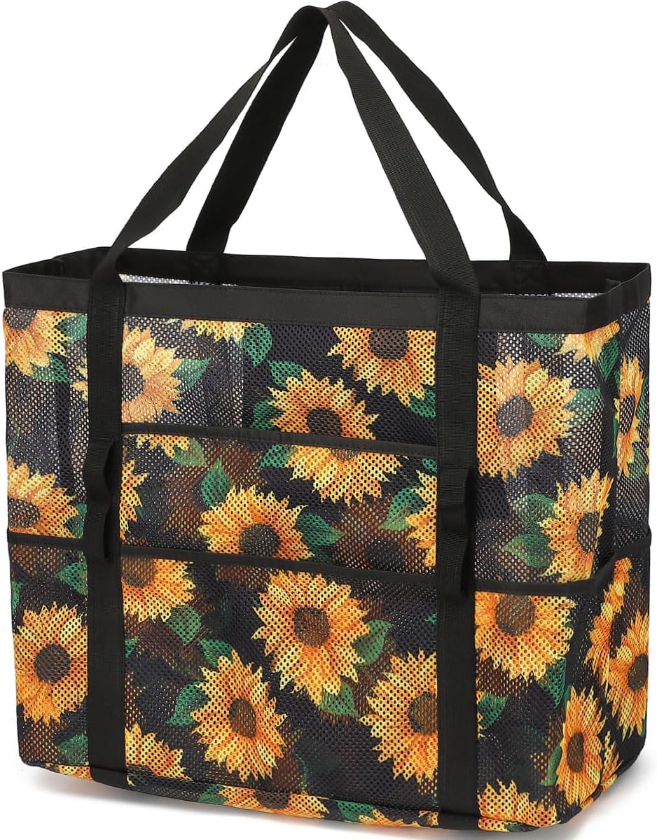 Mesh Beach Bag, Large Beach Tote with Zipper Pocket for Family Pool Bag for Toys & Vacation Essentials