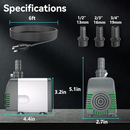 540GPH Submersible Water Pump - AUTO-SHUT-OFF 35W Pond Pumps Ultra-Quiet & Adjustable Flow Rate for Fountains, Hydroponics, Ponds, Aquariums, and More