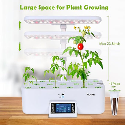 17-Pods Hydroponic Growing System with Dual Fans 24W Full-Spectrum Grow Light & Smart Control Panel for Indoor Gardening for Vegetables Herbs
