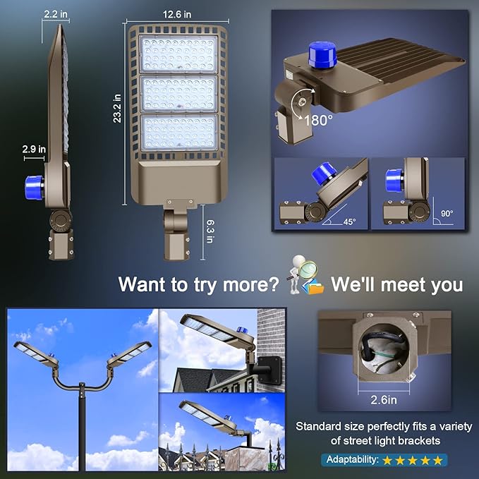 ledmo 300W LED Parking Lot Light 36000LM 5000K Adjustable Slip Fit Mount Security Lighting with Dusk-to-Dawn Photocell IP65 Waterproof LED Stadium Flood Light for Garage, Yard, Street