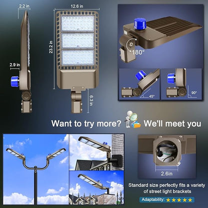 ledmo 300W LED Parking Lot Light 36000LM 5000K Adjustable Slip Fit Mount Security Lighting with Dusk-to-Dawn Photocell IP65 Waterproof LED Stadium Flood Light for Garage, Yard, Street