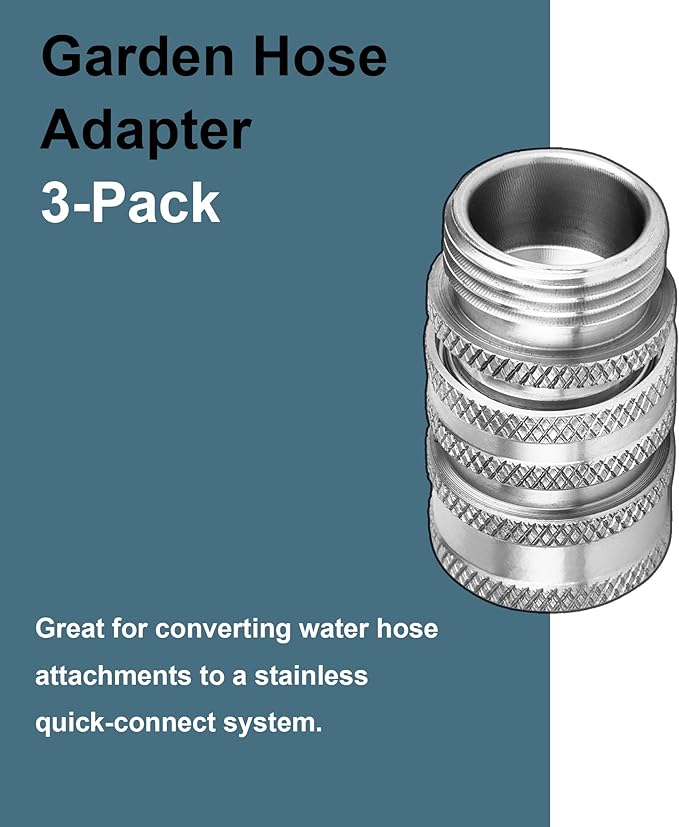 Quick Connect Hose Fittings, Garden Hose Quick Disconnect Set, Universal Fit 3/4 Inch GHT Stainless Steel, Water Hose Connector, 3 Pack
