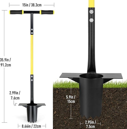 Jardineer Bulb Planter Tool Long Handle, Heavy Duty Stainless Steel Garden Transplanter with Ergonomic Handle, Ideal for Planting Bulbs, Seedlings, Flowers & Vegetables, Durable Gardening Hand Tool