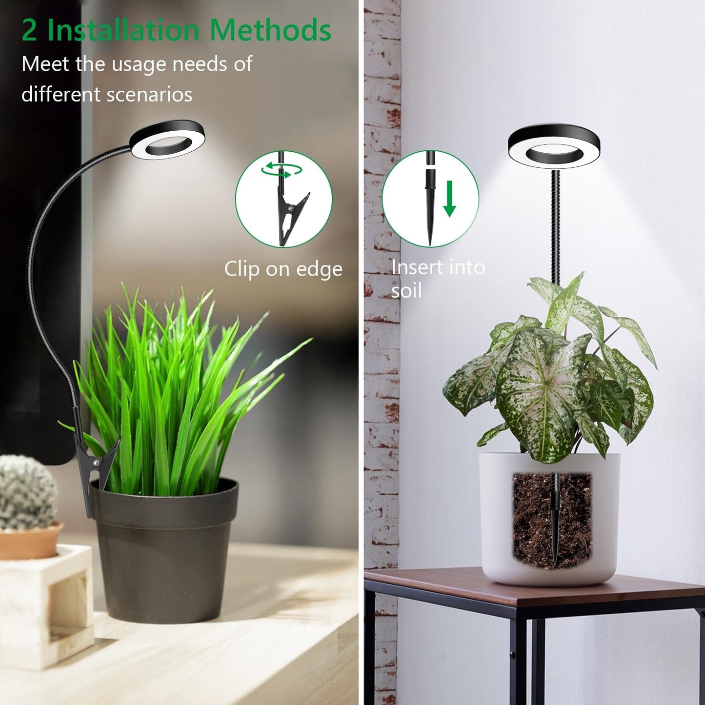 Plant Lights for Indoor Growing, 144 LED Full Spectrum Grow Light with Clip 3 Pack, Black Halo Indoor Plant Light 2 Installation Options with 6/12/16H Timer, 5 Dimmable, 3 Modes