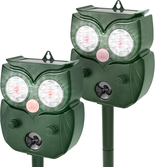 Solar Animal Repellent Outdoor, Ultrasonic Deer Repeller, Raccoon, Squirrel Deterrent Device, Waterproof Motion Detection, Rodent Against Rabbit, Skunk for Garden, Lawn, Farm Use