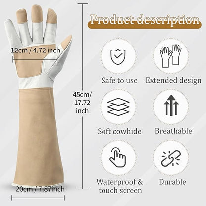 Long Gardening Gloves Men & Women Breathable Cowhide Leather Rose Pruning Thorn Proof Durable Heavy Duty