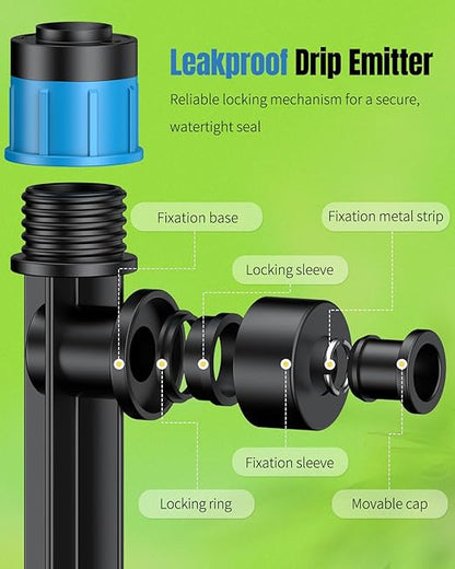 Pawfly 60 Pcs Drip Irrigation Emitters, Drip Emitters Sprinklers with Stake Drip Irrigation System Parts for 1/4 Inch Tubing, Water Flow Irrigation Drippers with Adjustable 360 Degree