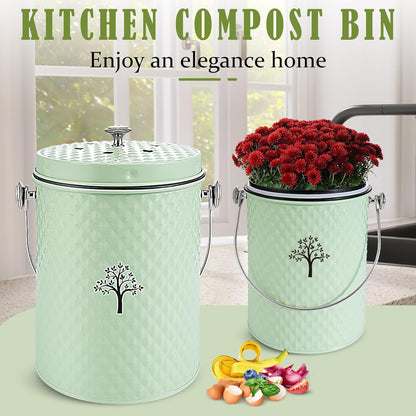 AOSION Countertop Compost Bin Kitchen，Odorless Indoor Compost Bin with Lid and Compost Bags,Compost Bucket Composter Container for Food Waste,Green