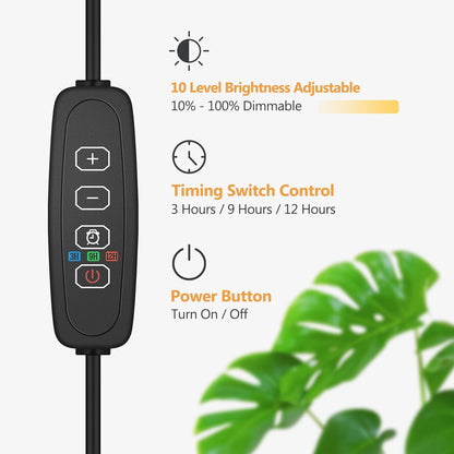 Grow Light for Indoor Plant, 20W Full Spectrum Round Growing Warm Lights,10 Dimmable Brightness,LED Floor Growing Lamp,Height Adjustable,Flexible Gooseneck,Automatic Timer for Large Tall Plants