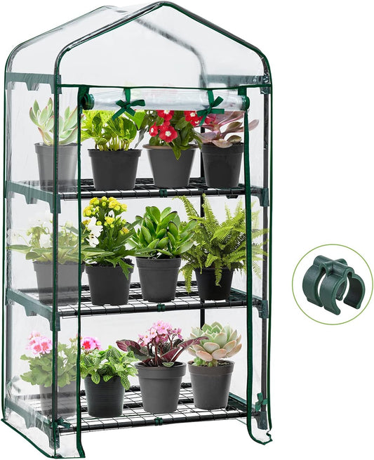 EAGLE PEAK 3-Tier Mini Greenhouse Portable Green House with Shelves & Weather-Resistant PVC Cover, Small Greenhouse for Seedlings & Gardening Gifts, 27x19x50 in, Clear