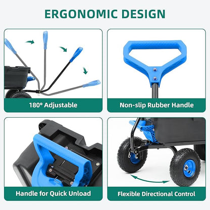 800lb Garden Dump Cart,Utility Wagon Wheelbarrows with Quick-Release System&4 Pneumatic Tires,Heavy Duty Yard Dump Wagon with Steel Frame for Yard, Farm, Garden and Holiday Hauling (Blue)