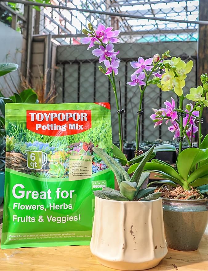 TOYPOPOR Orchid Potting Mix for Repotting (3qts) with Moss Pine Bark Mulch Perlite Stone and Coco Peat Natural Ingredients, Orchid Bark Potting Mix Orchid Repotting Kit Drainage Indoor Potting Medium