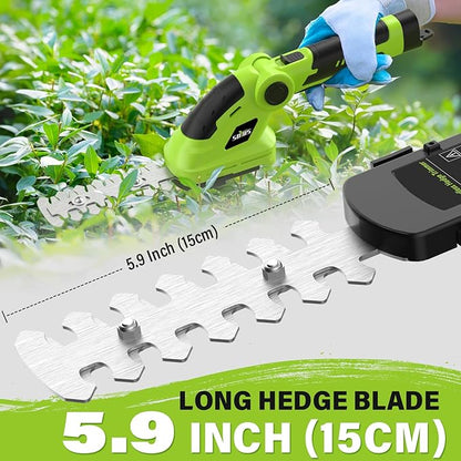 SOYUS Cordless Hedge Trimmer, 2 in 1 Electric Hedge Trimmers & Grass Shears, 7.2V Lightweight Shrub Trimmer Cordless with Battery and Charger, Ideal for Garden, Yard and Lawn - Green