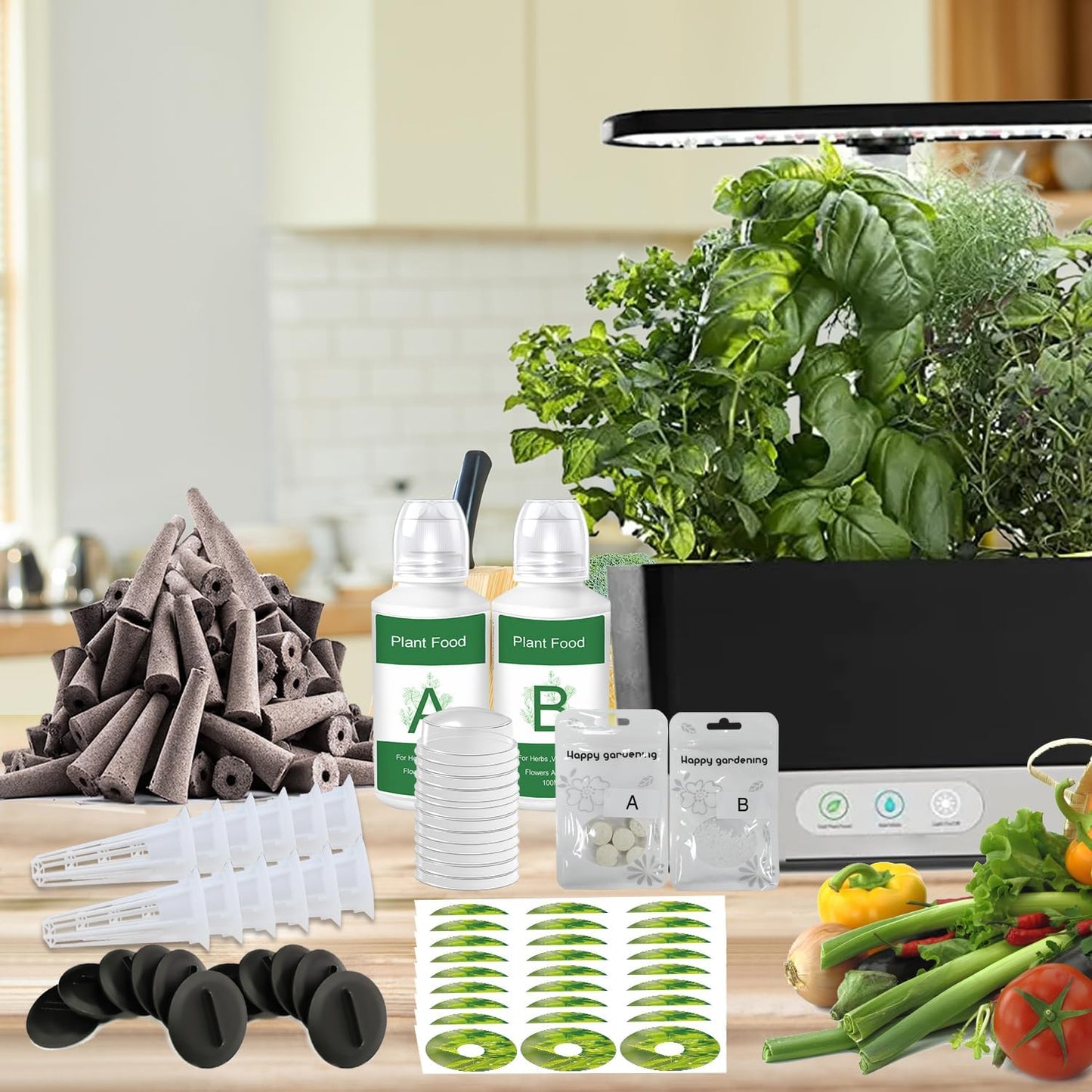 188pcs Hydroponics Supplies Kit with 100 Grow Sponges, 12 Grow Baskets, 12 Grow Domes, 50 Labels, 200ml Hydroponics Nutrients A&B, 12 Plant Spacers - Hydroponics Garden Accessories