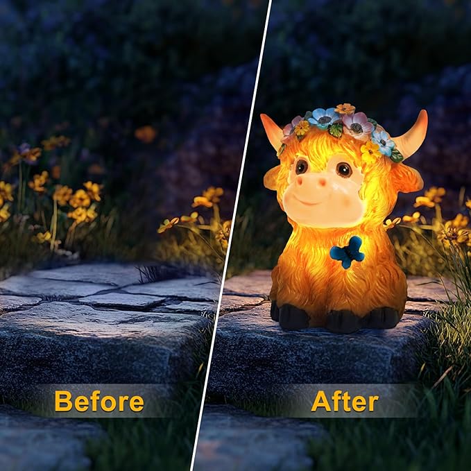 Solar Garden Decor Outdoor Statues Cow - Lawn Decor Statue for Patio, Balcony, Yard Ornament - Unique Gifts for Housewarming, Birthday, Christmas