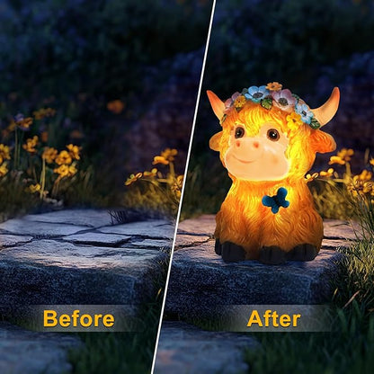 Solar Garden Decor Outdoor Statues Cow - Lawn Decor Statue for Patio, Balcony, Yard Ornament - Unique Gifts for Housewarming, Birthday, Christmas