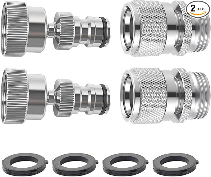 Hibbent Swivel Garden Hose Quick Connector, 360° Rotatable Faucet Hose Quick Connect Fitting, Solid Brass 3/4 Inch GHT Thread, Female and Male Adapter (2 Sets)