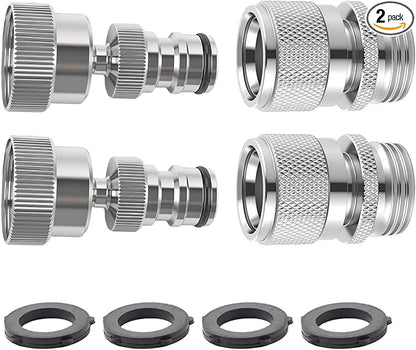 Hibbent Swivel Garden Hose Quick Connector, 360° Rotatable Faucet Hose Quick Connect Fitting, Solid Brass 3/4 Inch GHT Thread, Female and Male Adapter (2 Sets)