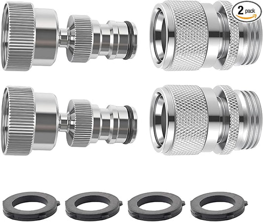 Hibbent Swivel Garden Hose Quick Connector, 360° Rotatable Faucet Hose Quick Connect Fitting, Solid Brass 3/4 Inch GHT Thread, Female and Male Adapter (2 Sets)