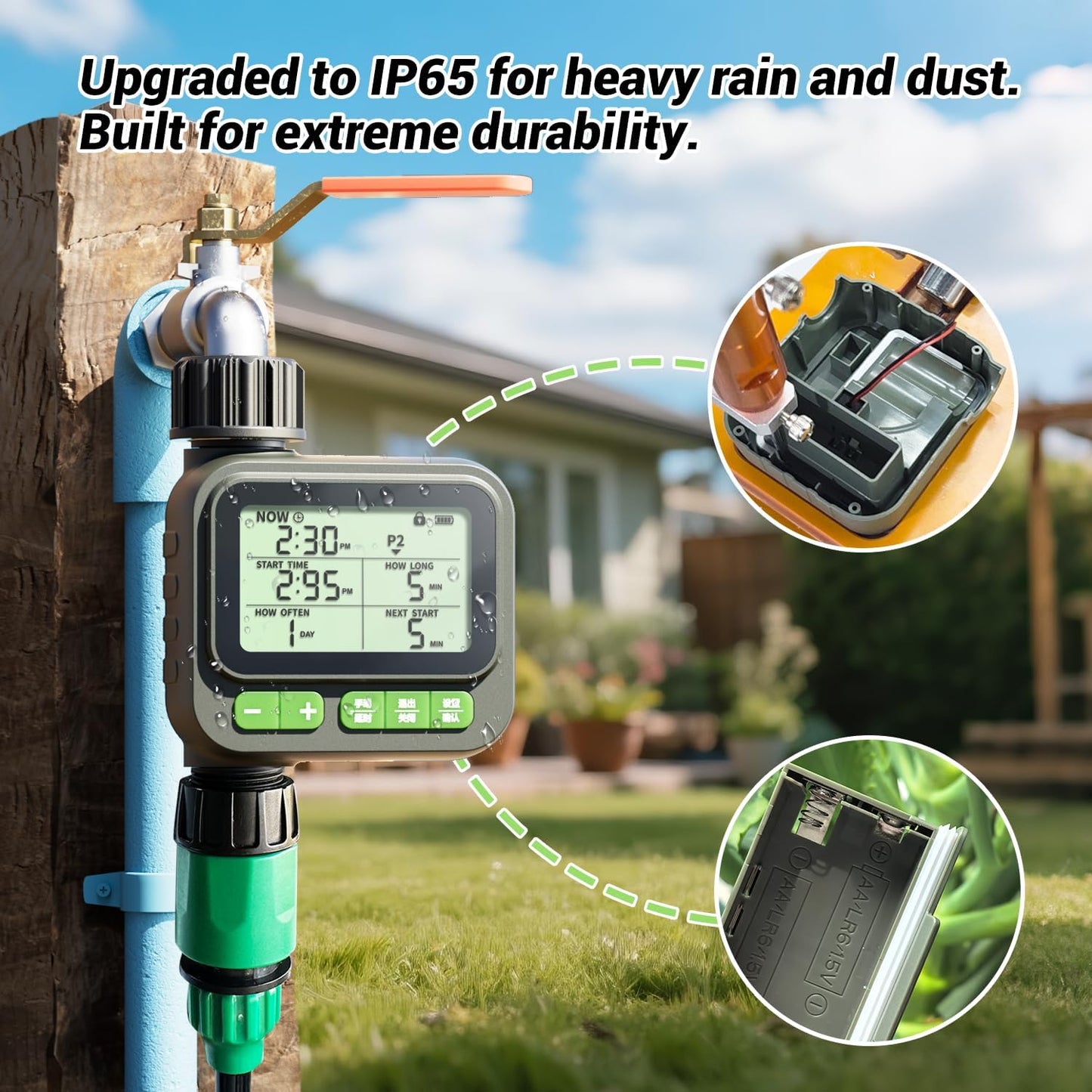 NexusLab Sprinkler Timer, 4 Customizable Programs Sprinkler Drip Irrigation, IP65 Waterproof, Auto Rain Delay Manual Mode, Child Lock, Water Timer for Lawn Yard Garden Watering (2025)