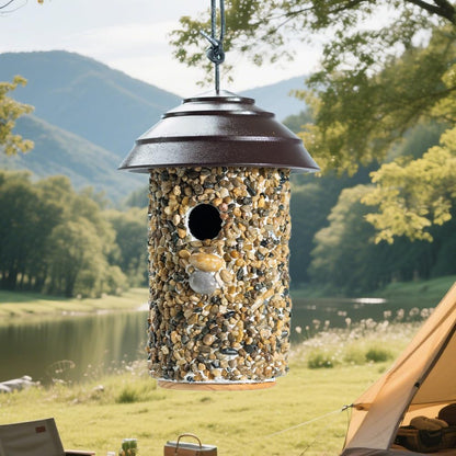 Pebble Stone Bird House for Outside Clearance, HDPE Roof Bird House for Outdoor, Heavy Duty Stone, Hanging Birdhouse for Outside, Wren House 10 Year Lasting （Red