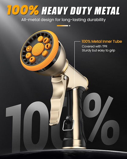 RAINPOINT Garden Hose Nozzle, Heavy Duty Metal Water Hose Sprayer Nozzle with 9 Adjustable Spray Patterns, High Pressure Hand Sprayer for Watering Plants, Lawns, Car and Pet Washing (2, Orange)