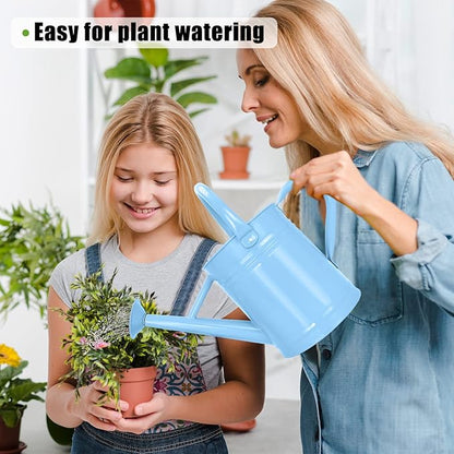 Metal Watering Can (1 Gallon) for Outdoor&Indoor Plants with Free Small Watering can for Kids, Plant Watering Can with Removable spout, Perfect for Garden Flower, Houseplants, (Light Blue)