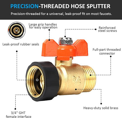 Garden Hose Brass Shut Off Valve Full Flow, No Restricted-Flow Water Shut-Off Connector, 3/4" GHT x 3/4" GHT Garden Hose Full Port Ball Valve Adapter