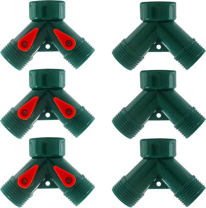 6 Pcs 2 Way Hose Adapter Y Valve Garden Hose Connector Non Rust Spigot Faucet Adapter, 3/4 Garden Hose Y Connectors Plastic Hose Splitter with Faucet Watering Shut Off Valves (Green)