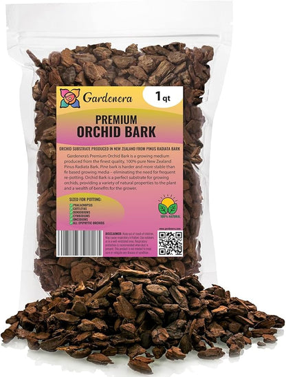 Premium Grade New Zealand Pinus Radiata Bark by Gardenera - Organic Hand Mixed New Zealand Pine Bark for Orchids - Medium Chips 9-12mm - 1 Quart