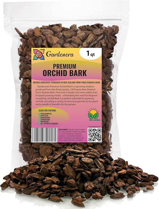 GARDENERA New Zealand Pinus Radiata Bark - Organic Hand Mixed New Zealand Orchiata Pine Bark for Orchids - Medium Chips 9-12mm - 1 Quart Bag